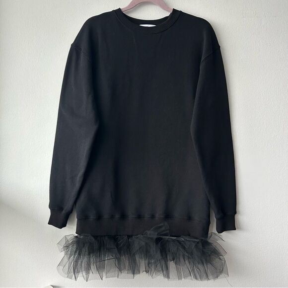 ACT N1 Made in Italy Mini Sweatdress With Tulle in black - Picture 2 of 15